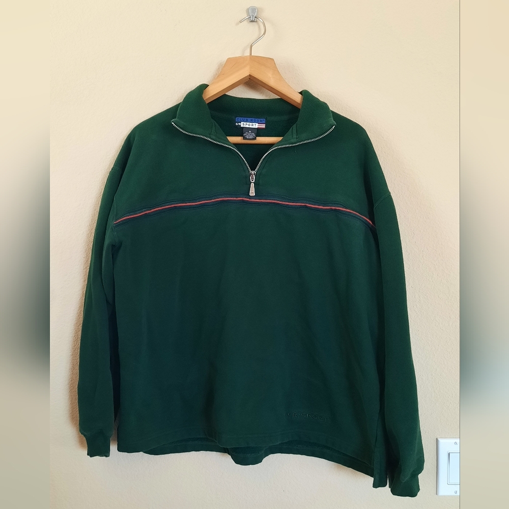 Green Club Room Quarter Zip Sweater Sweatshirt Stripe Preppy Sporty